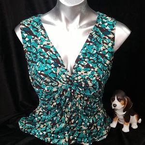 Lily Blouse aqua blue,green,brown size large